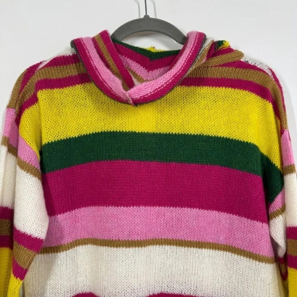 Eighty2 by Figaro Multicolor Rainbow Striped Wool Blend Cowl Neck Sweater Size S